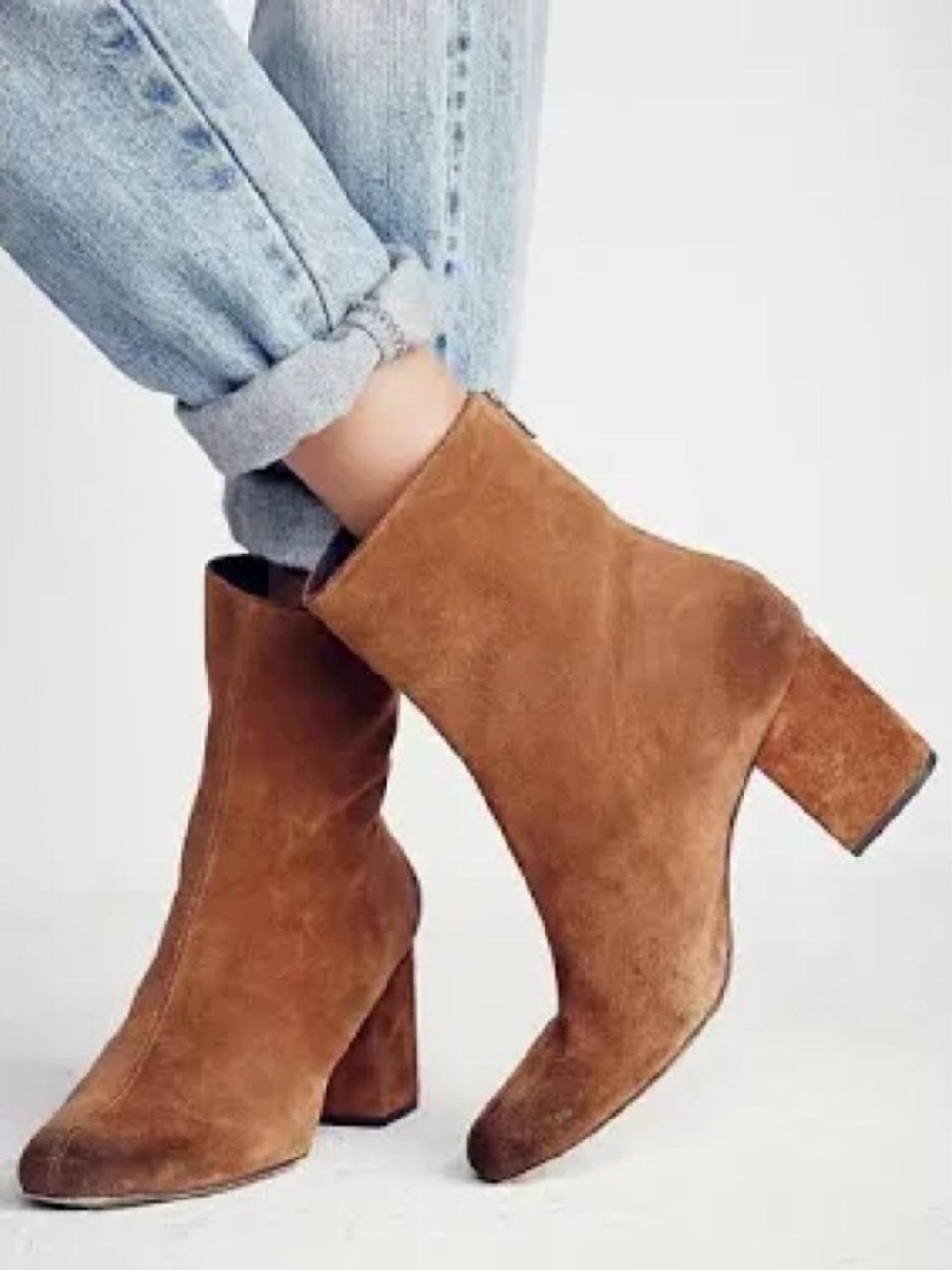 Free People | Women's Chestnut Brown Suede Cecile Back Zip Heeled Ankle Boots 9